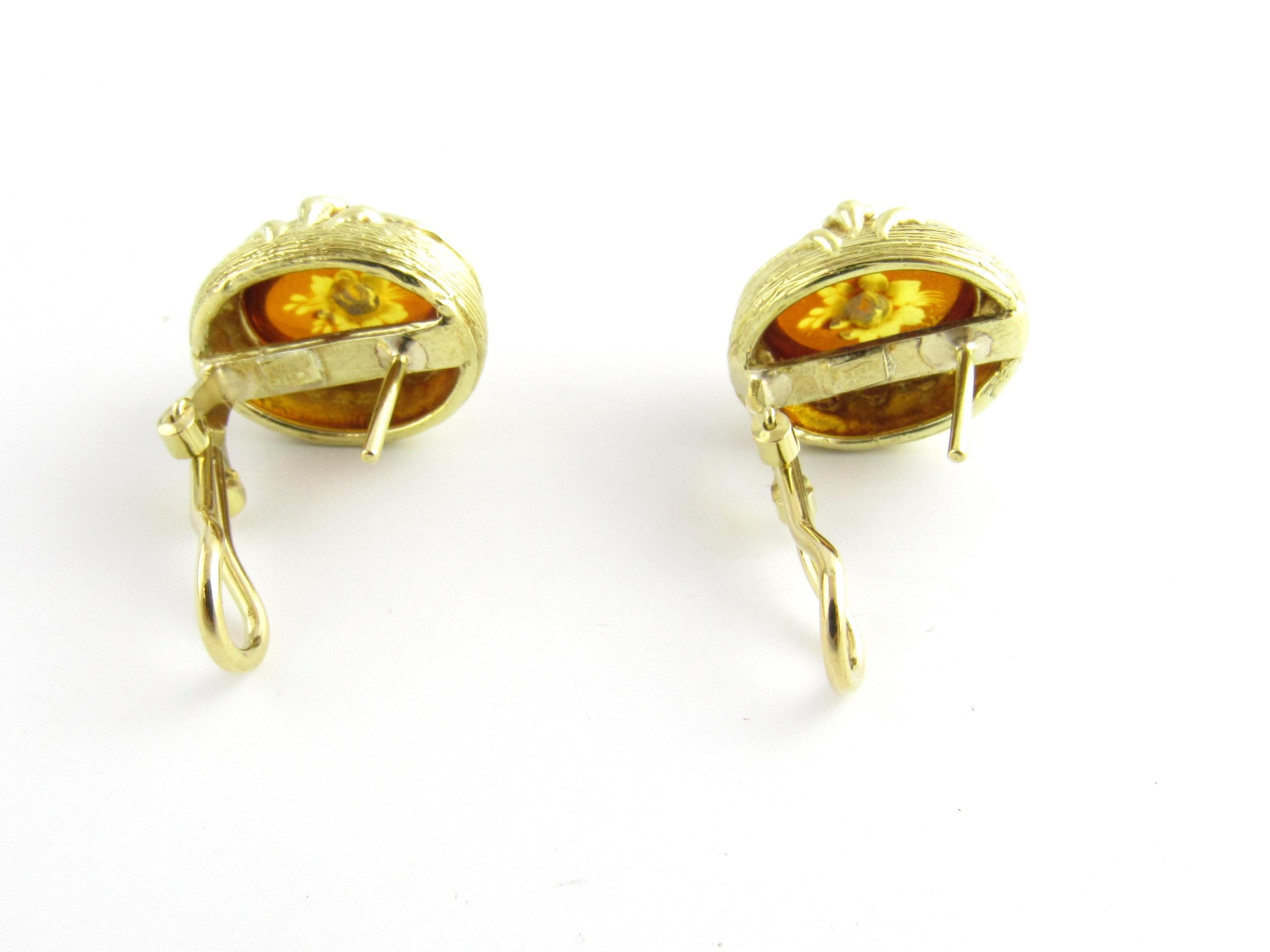 18 Karat Yellow Gold and Amber Floral Earrings In Good Condition In Washington Depot, CT
