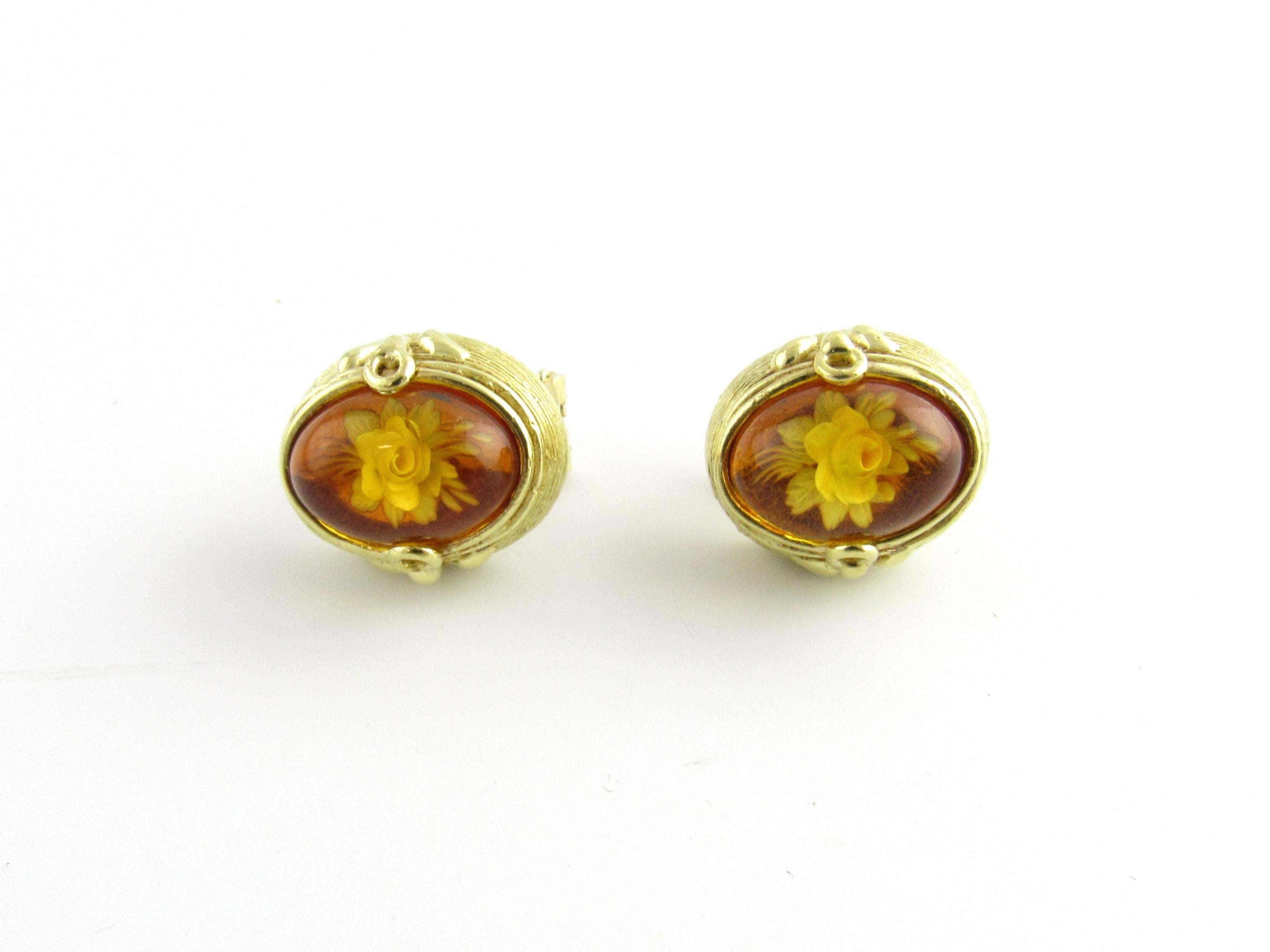 18 Karat Yellow Gold and Amber Floral Earrings 1