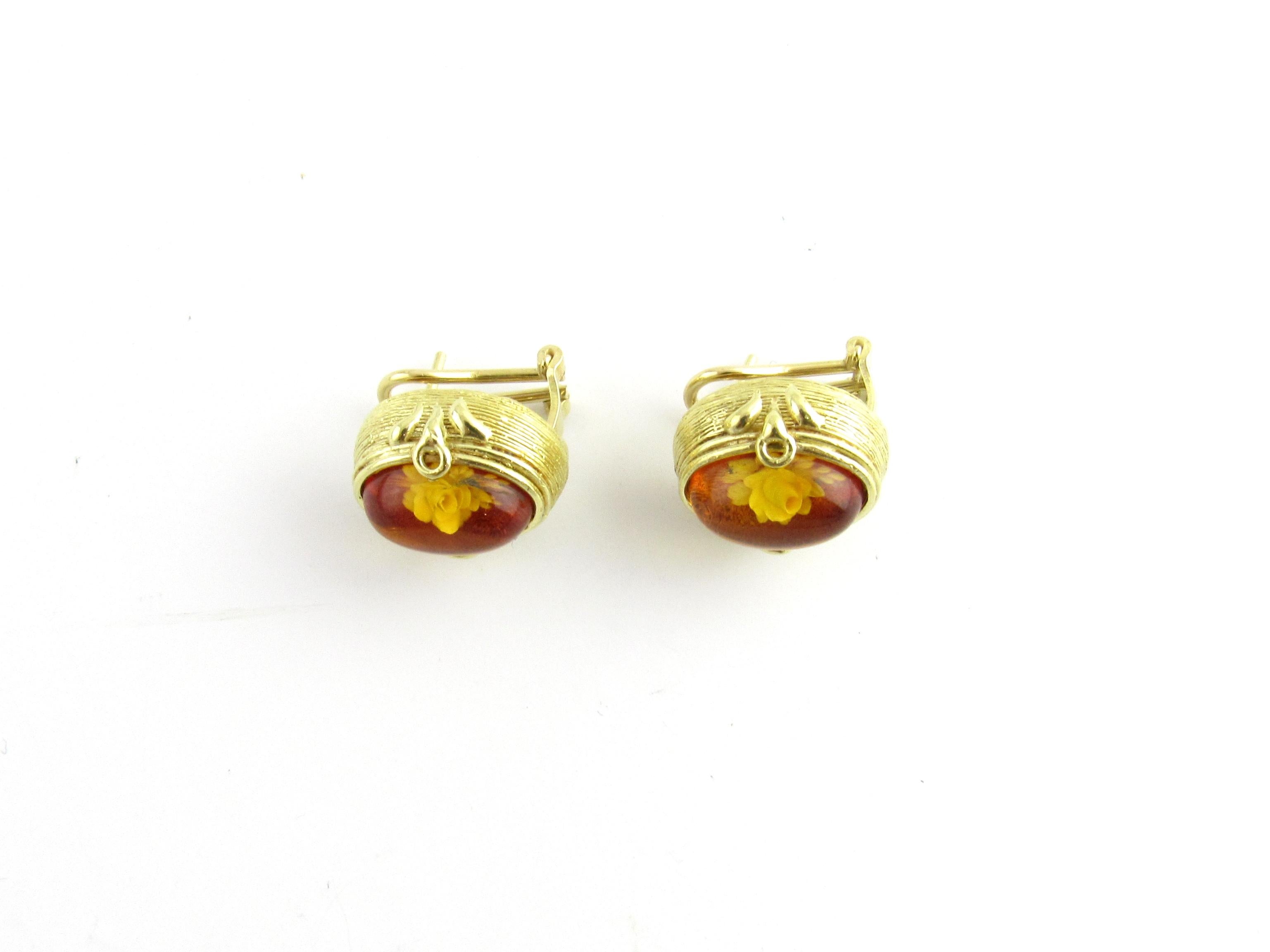 18 Karat Yellow Gold and Amber Floral Earrings 2