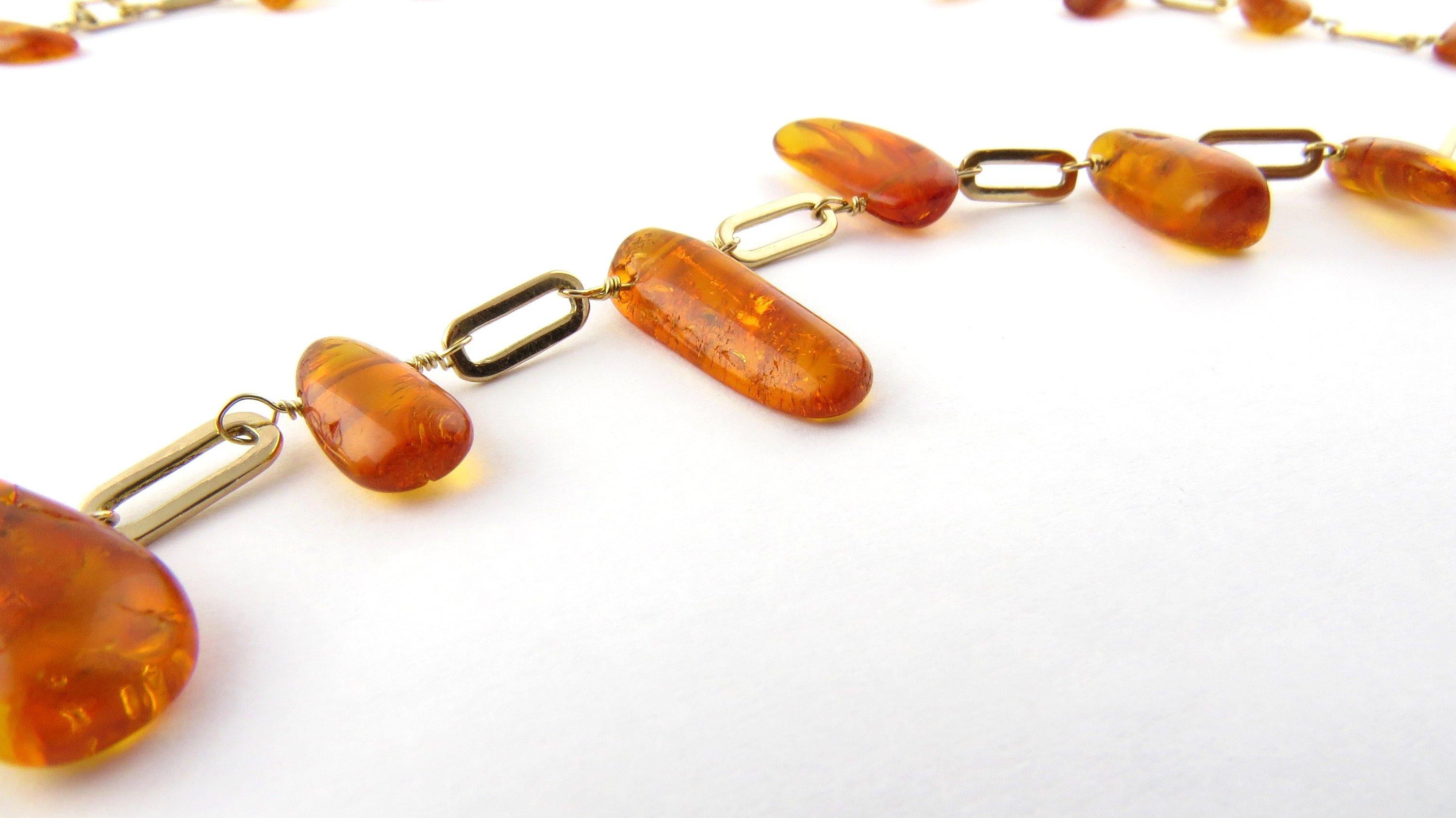 Women's 18 Karat Yellow Gold and Amber Necklace