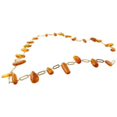 18 Karat Yellow Gold and Amber Necklace