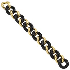 18 Karat Yellow Gold and Black Ceramic Curb-Link Bracelet