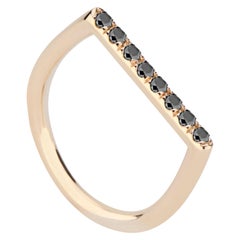 18 Karat Yellow Gold and Black Diamond Stacking Square Ring