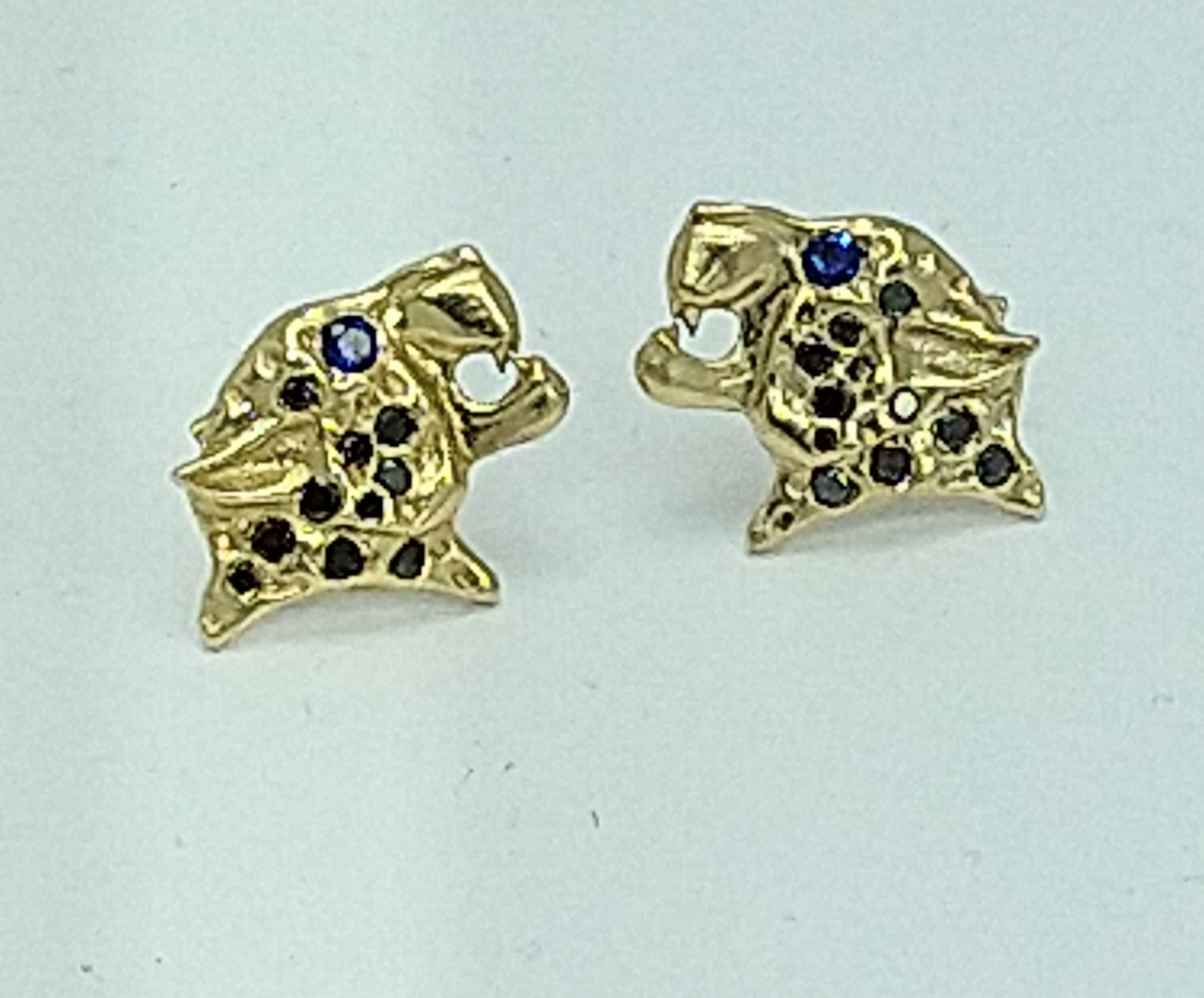 Clous d'oreilles léopard en or jaune 18 carats et diamants noirs Neuf - En vente à New York, NY