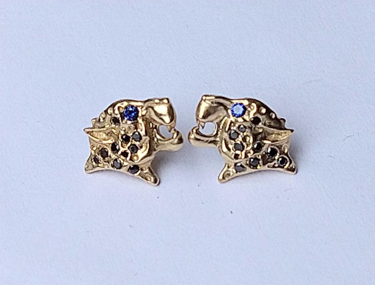 18 Karat Yellow Gold and Black Diamonds Leopard Stud Earrings For Sale 7