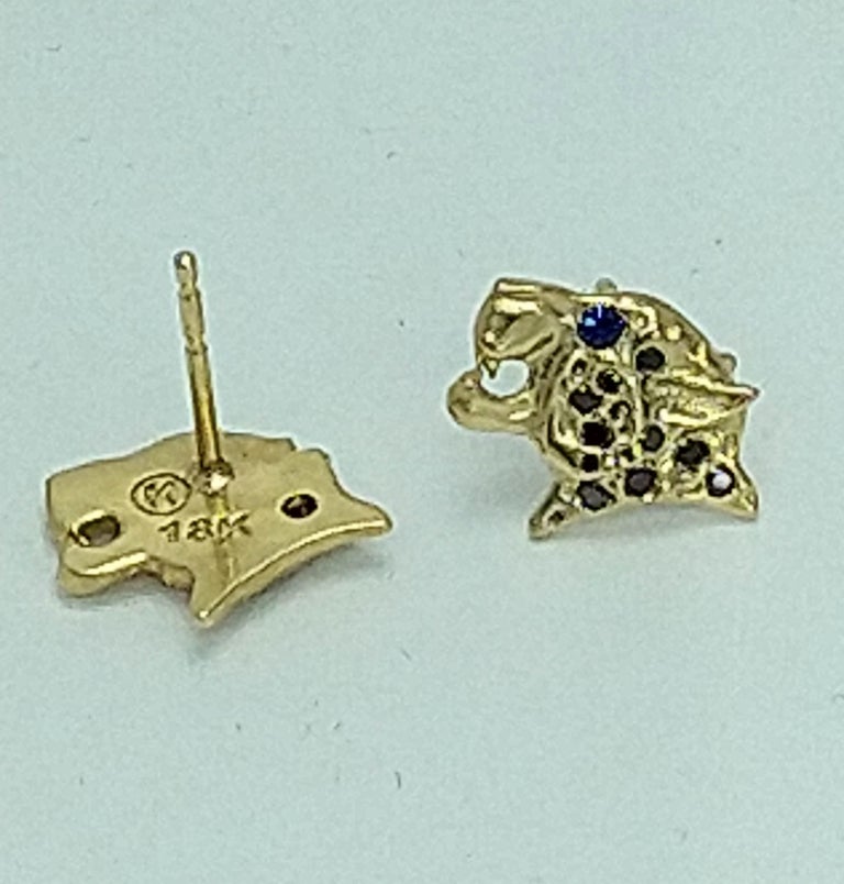 Contemporary 18 Karat Yellow Gold and Black Diamonds Leopard Stud Earrings For Sale