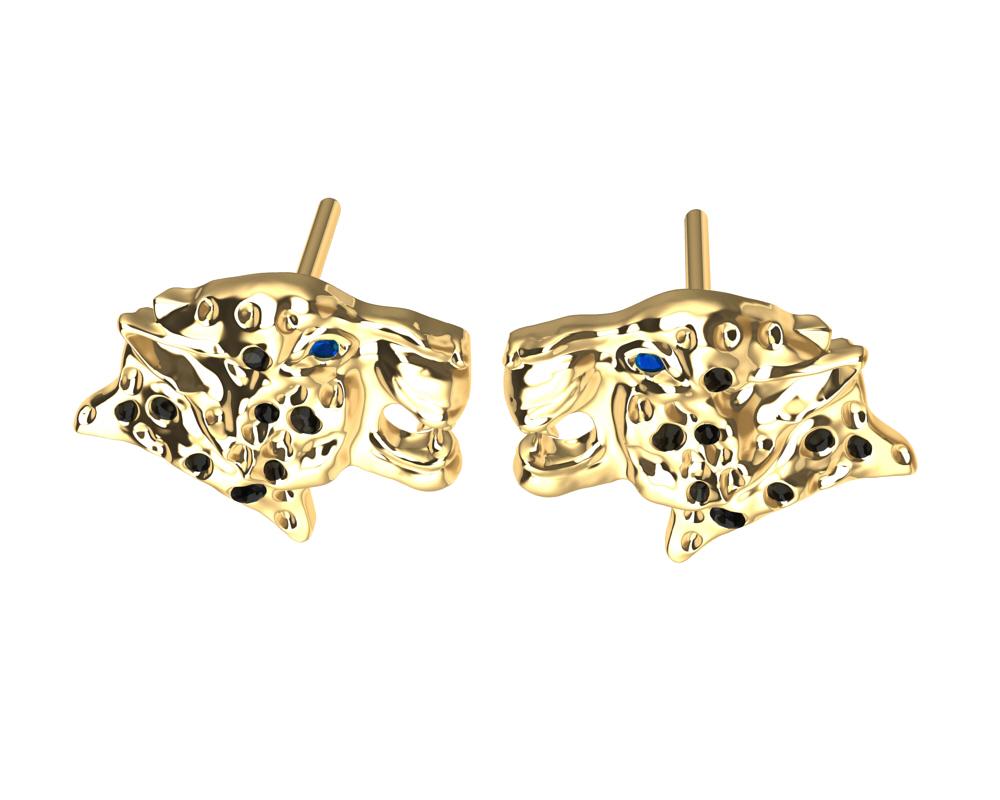 18 Karat Yellow Gold and Black Diamonds Leopard Stud Earrings For Sale 4