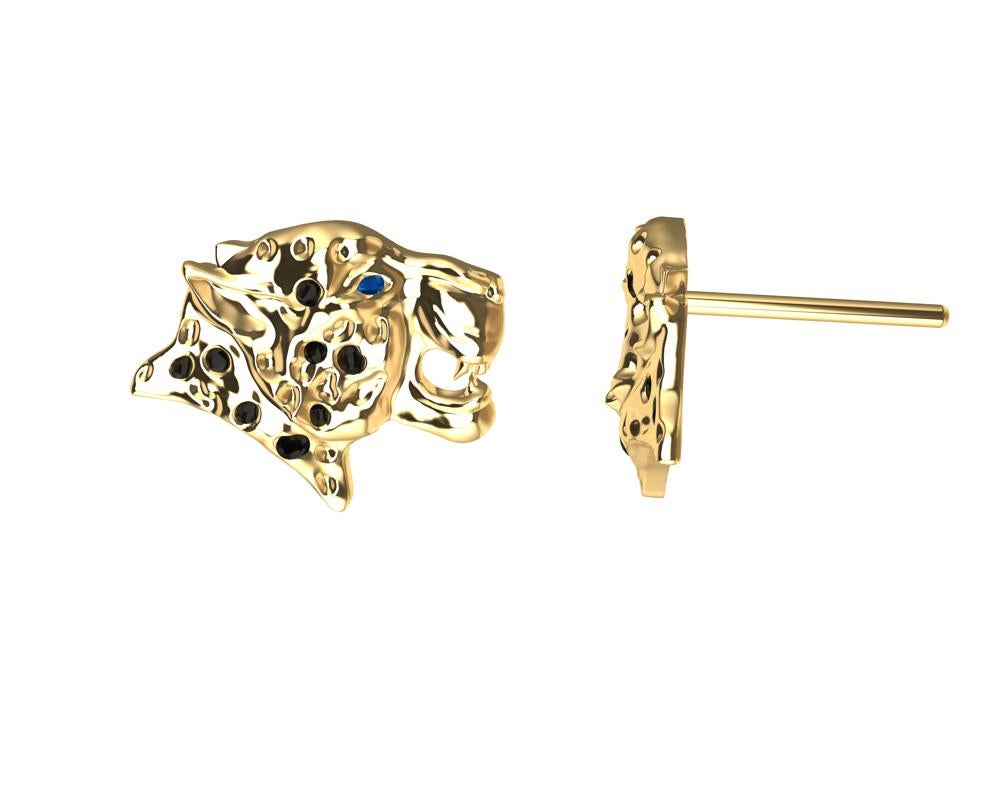 18 Karat Yellow Gold and Black Diamonds Leopard Stud Earrings For Sale 5