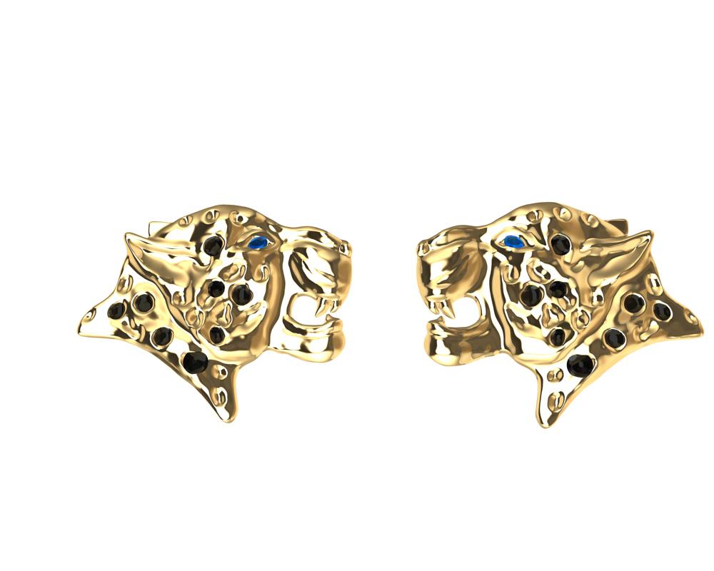 18 Karat Yellow Gold and Black Diamonds Leopard Stud Earrings For Sale 6