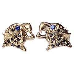 18 Karat Yellow Gold and Black Diamonds Leopard Stud Earrings