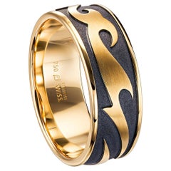 18 Karat Yellow Gold and Black Tribal Design Band