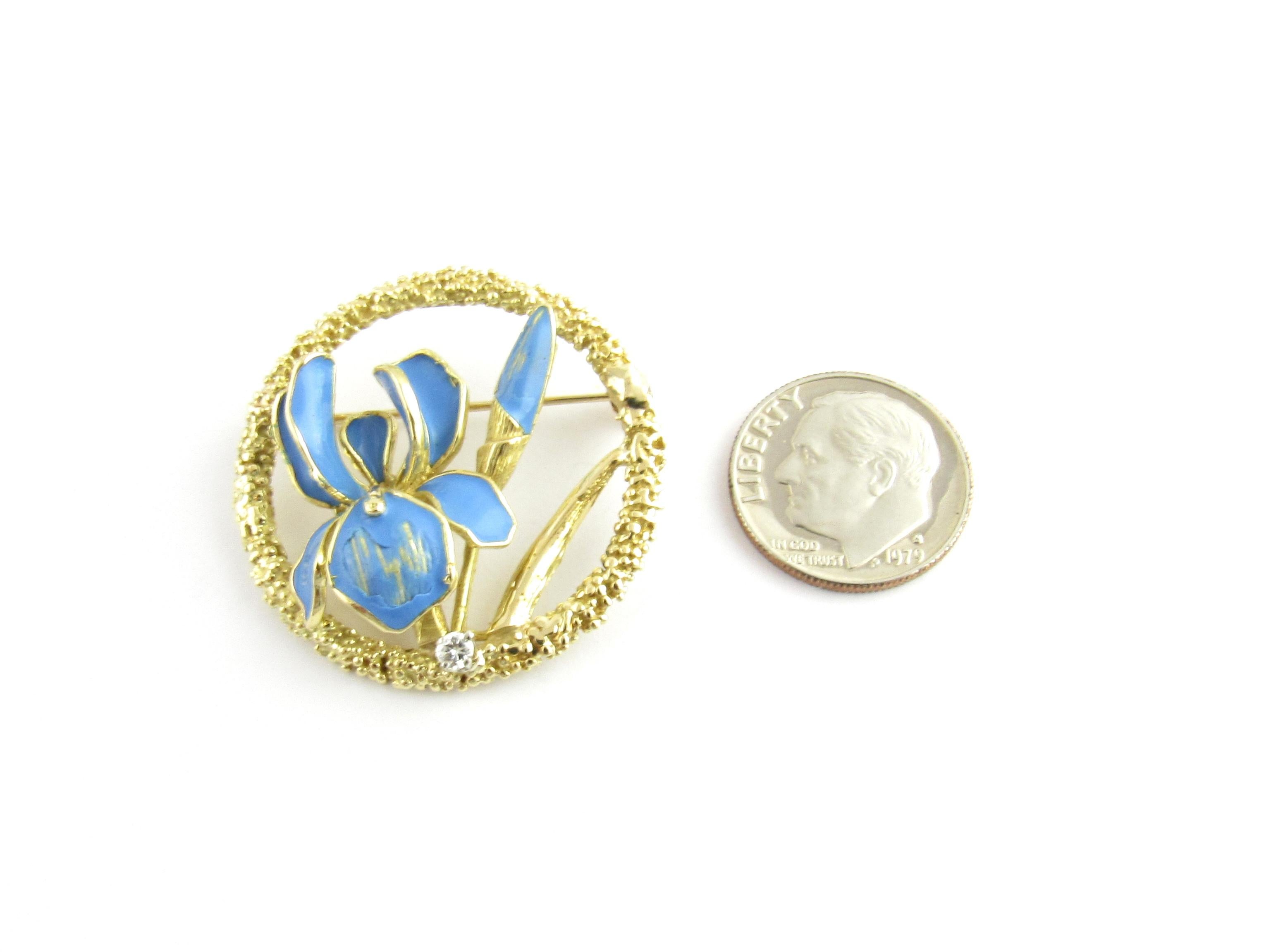 18 Karat Yellow Gold and Blue Enamel Floral Brooch or Pin 3