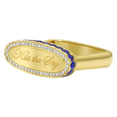 18 Karat Yellow Gold and Blue Sapphire "Kiss the Sky" Signet Ring