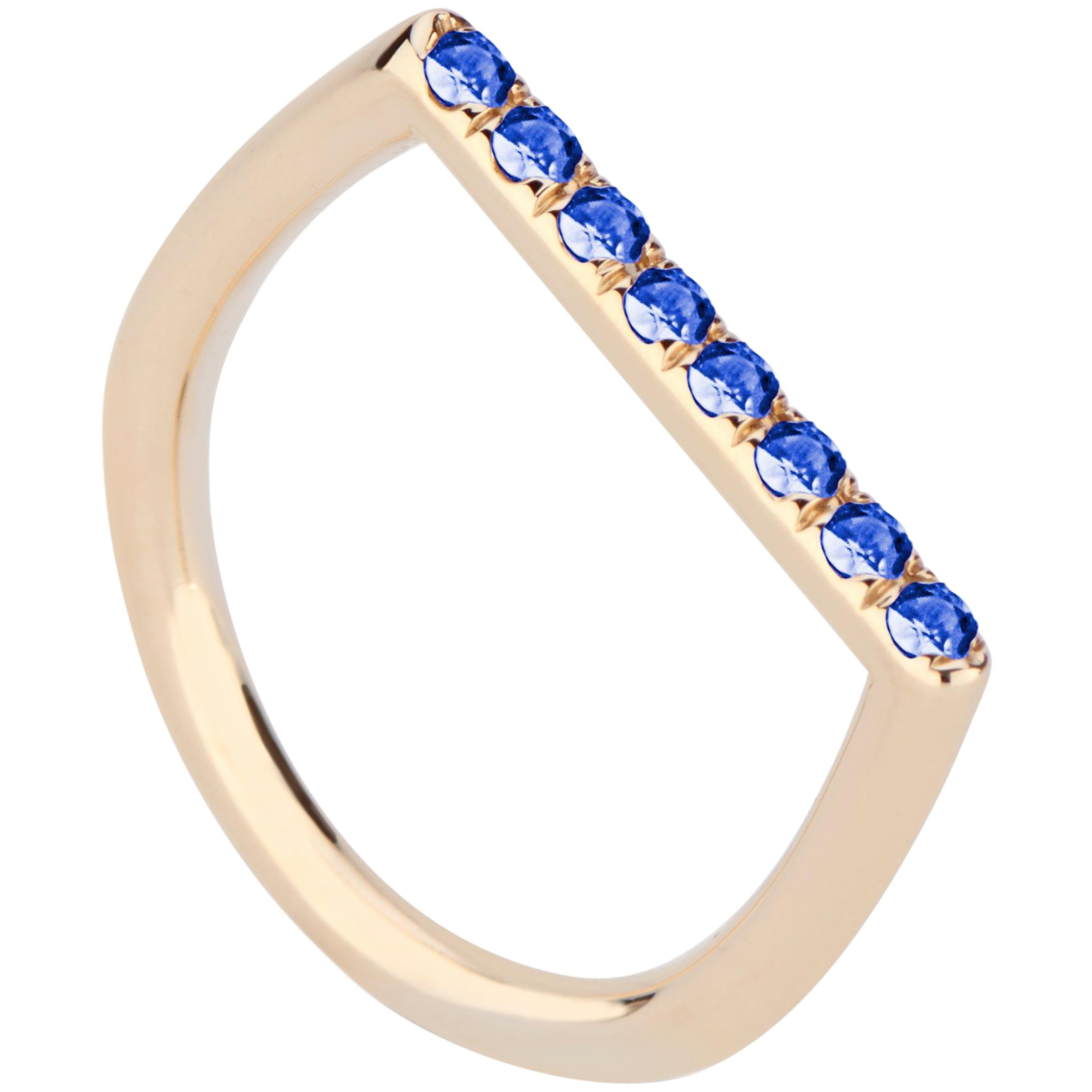 18 Karat Yellow Gold and Blue Sapphire Stacking Ring For Sale