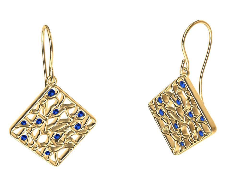 18 Karat Yellow Gold and Blue Sapphires Seaweed  Dangle Earrings, Tiffany designer , Thomas Kurilla has the ocen as a playground, researchlab, and a inspirational sketchbook. This is the  