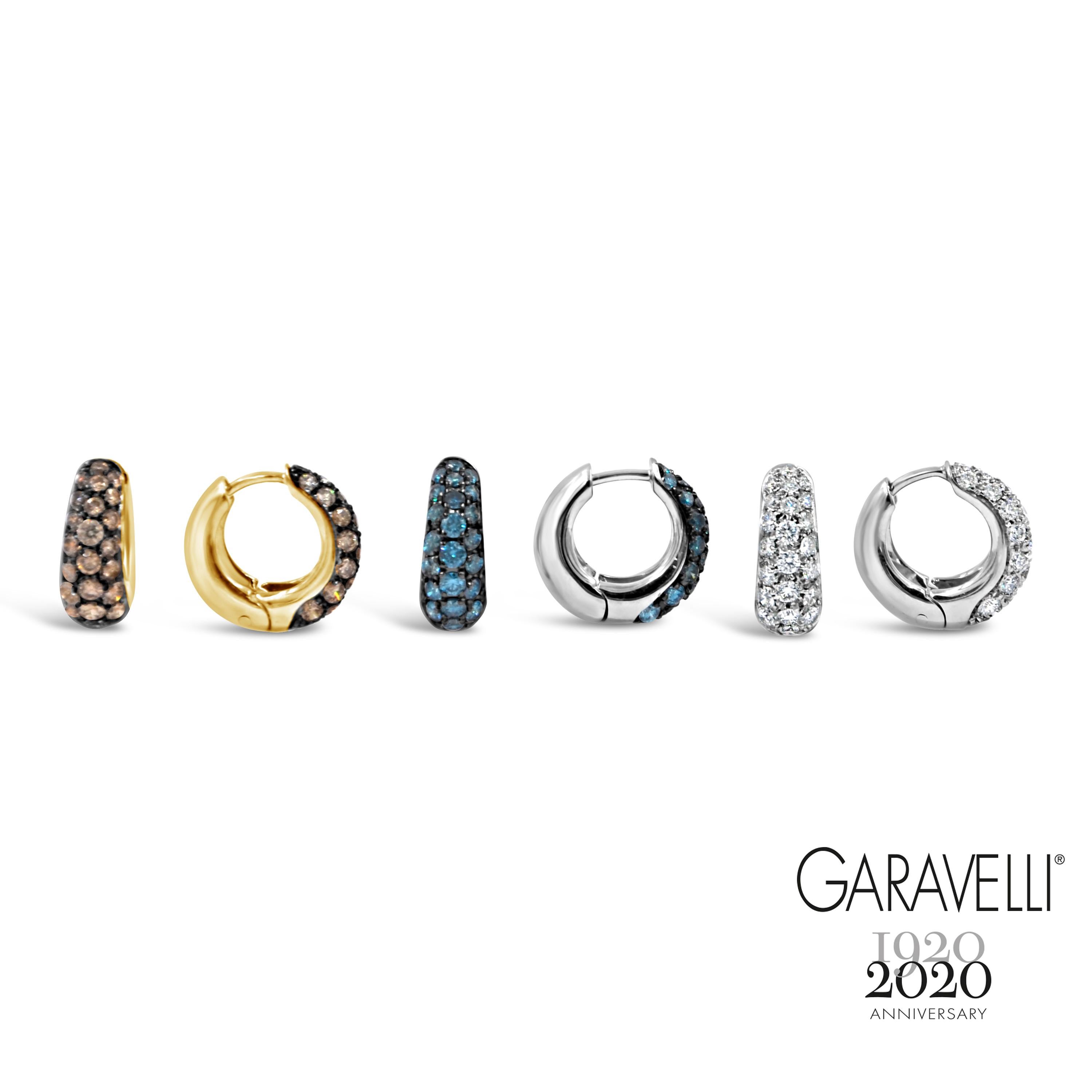 Women's 18 Karat Yellow Gold and Brown Diamonds Pavè Garavelli Huggie Earrings