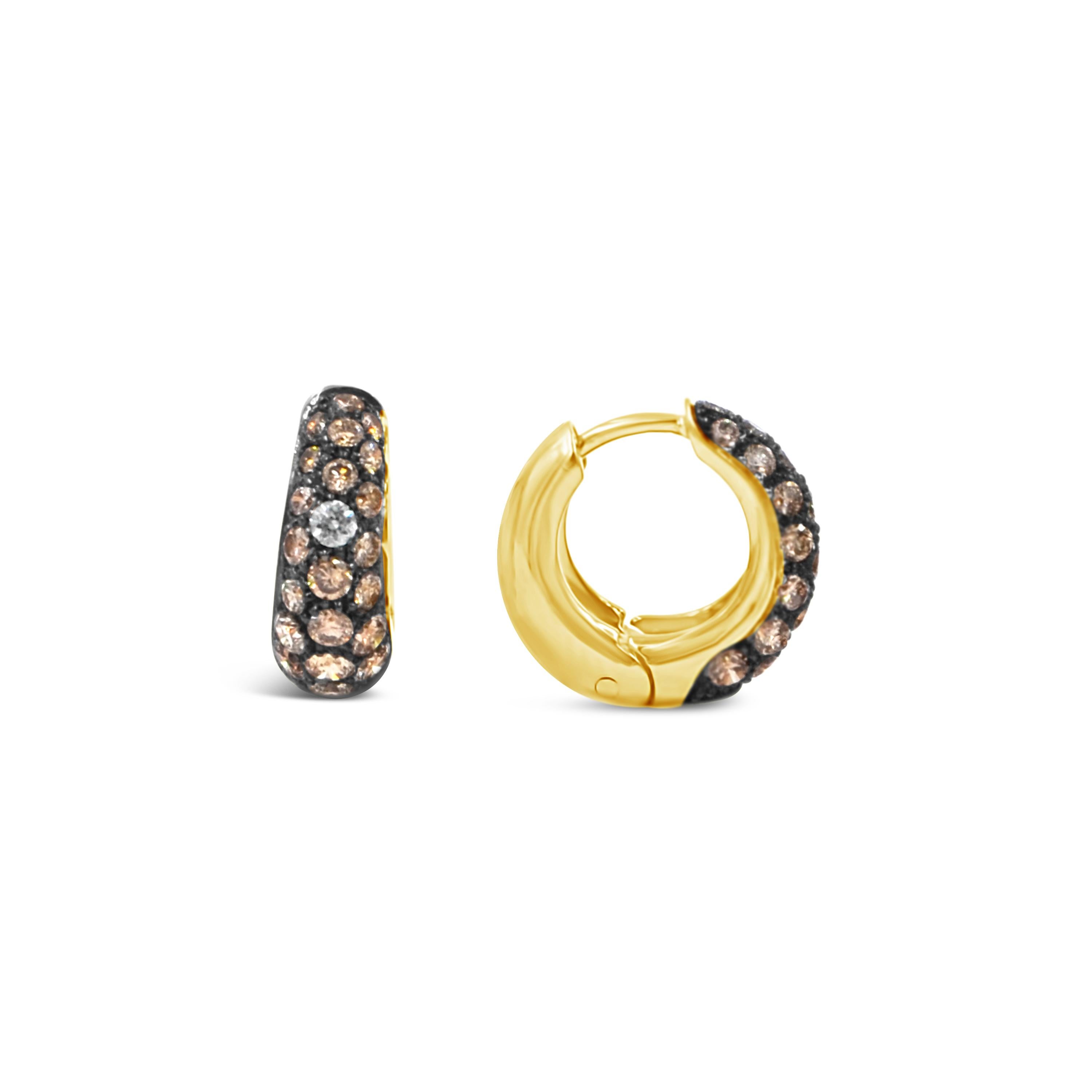 18 Karat Yellow Gold and Brown Diamonds Pavè Garavelli Huggie Earrings 1