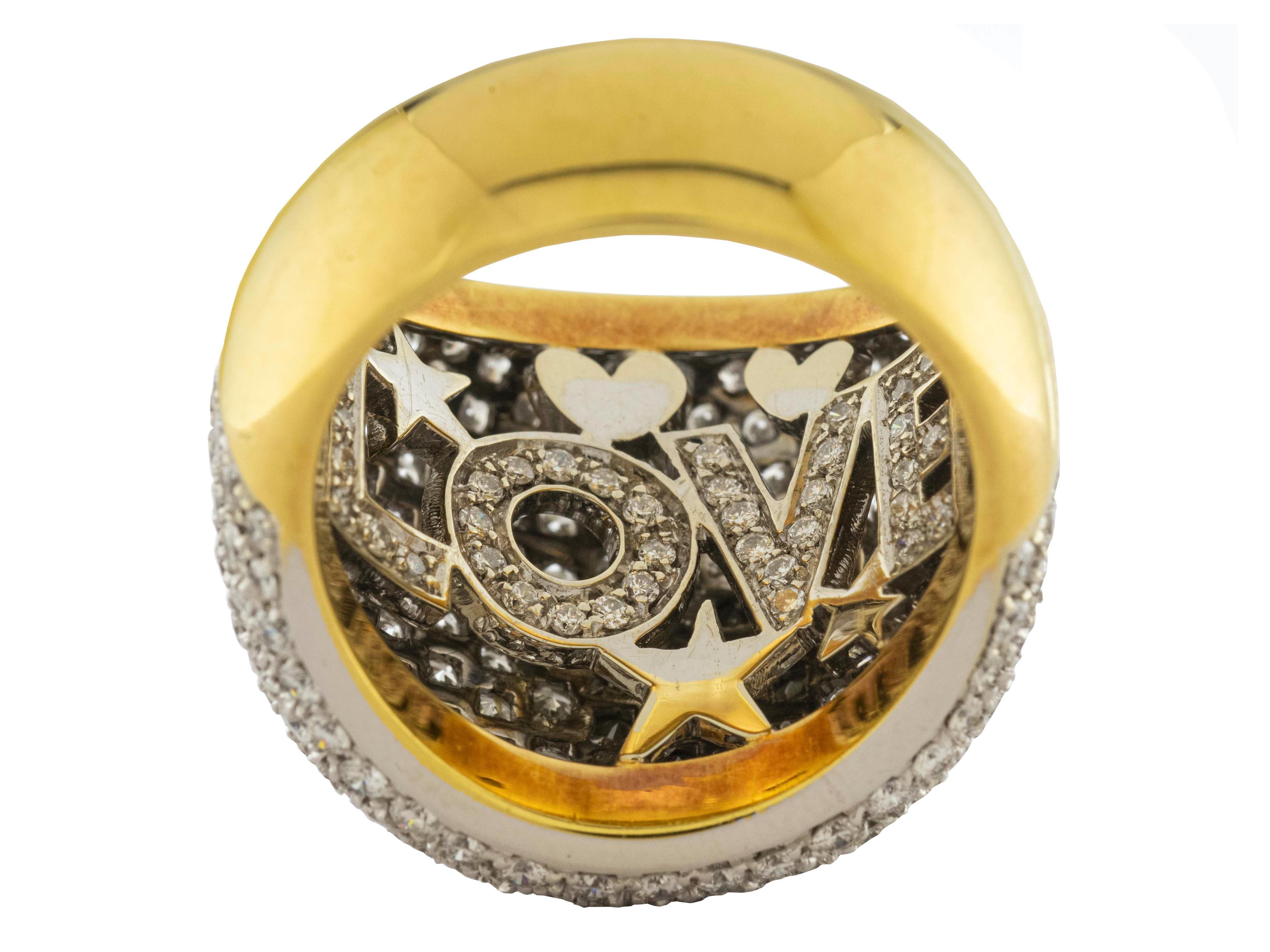 Round Cut 18 Karat Yellow Gold and Carat 6.08 Diamonds Bombe Cocktail Ring For Sale