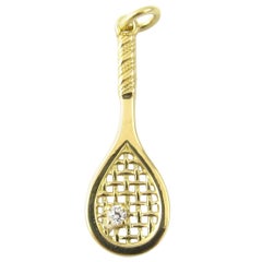 18 Karat Yellow Gold and Cubic Zirconia Tennis Racket Charm