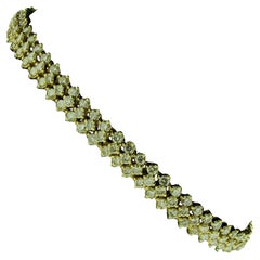 18 Karat Yellow Gold and Diamond 3-Row Tennis Bracelet