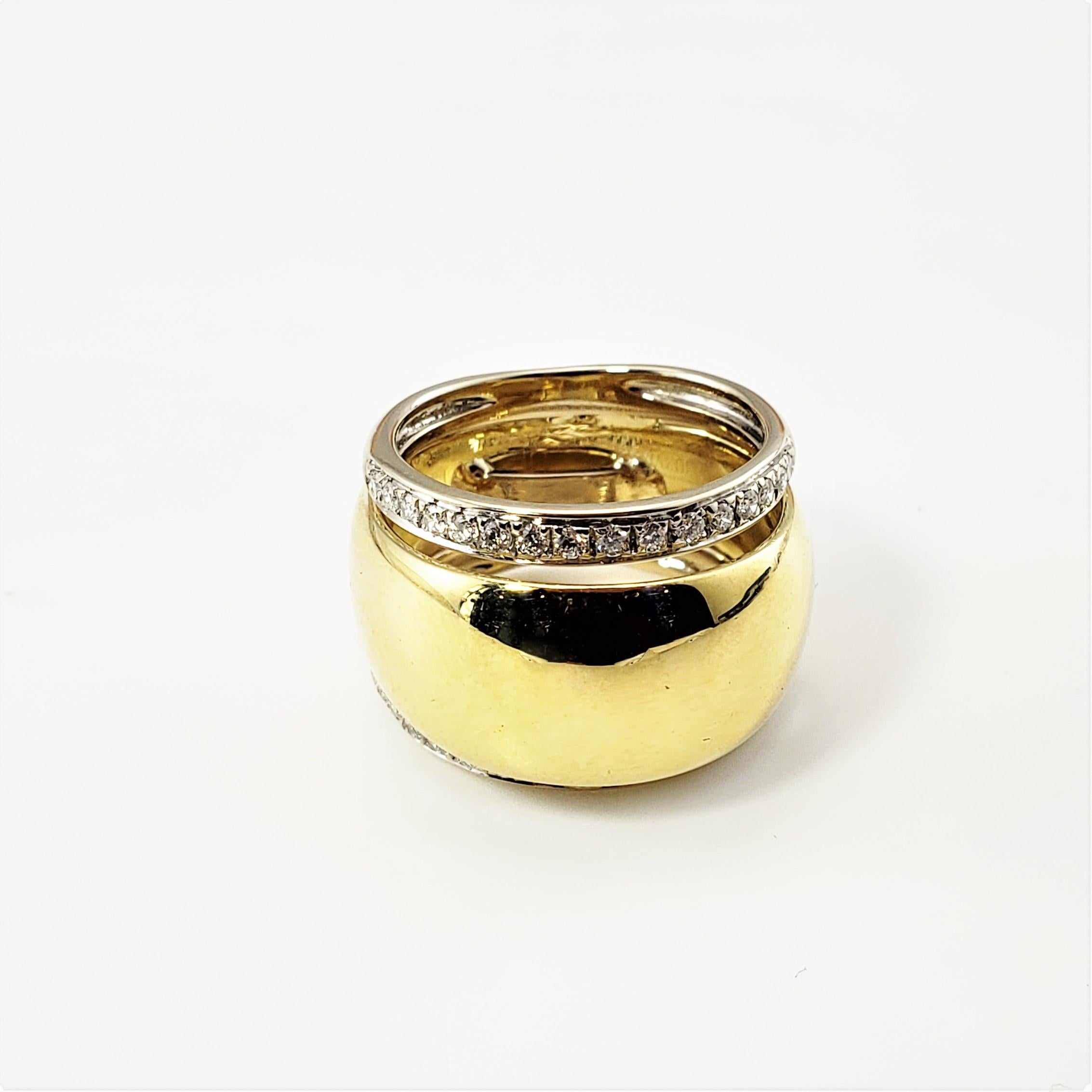 18 Karat Yellow Gold and Diamond Band Ring Size 6-

This stunning band features 32 round brilliant cut diamonds set in classic 18K yellow gold.

Approximate total diamond weight:  .32 ct.

Diamond color:  G

Diamond clarity:  VS1

Ring Size: