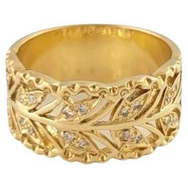 18 Karat Yellow Gold and Diamond Band Ring Size 6.5 #14653 For Sale