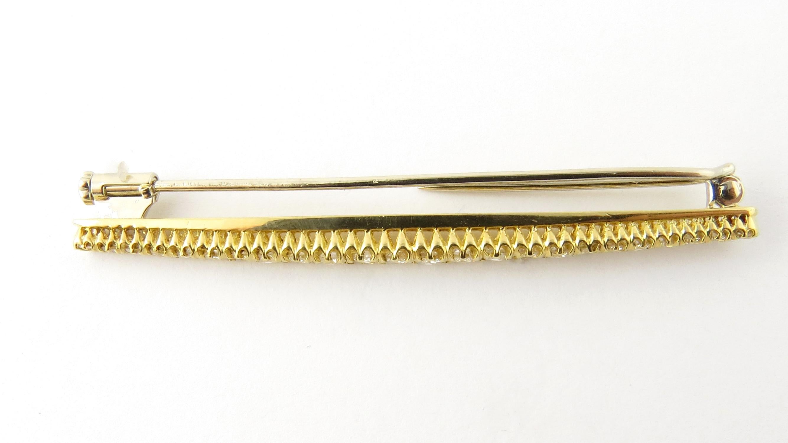 Round Cut 18 Karat Yellow Gold and Diamond Bar Pin