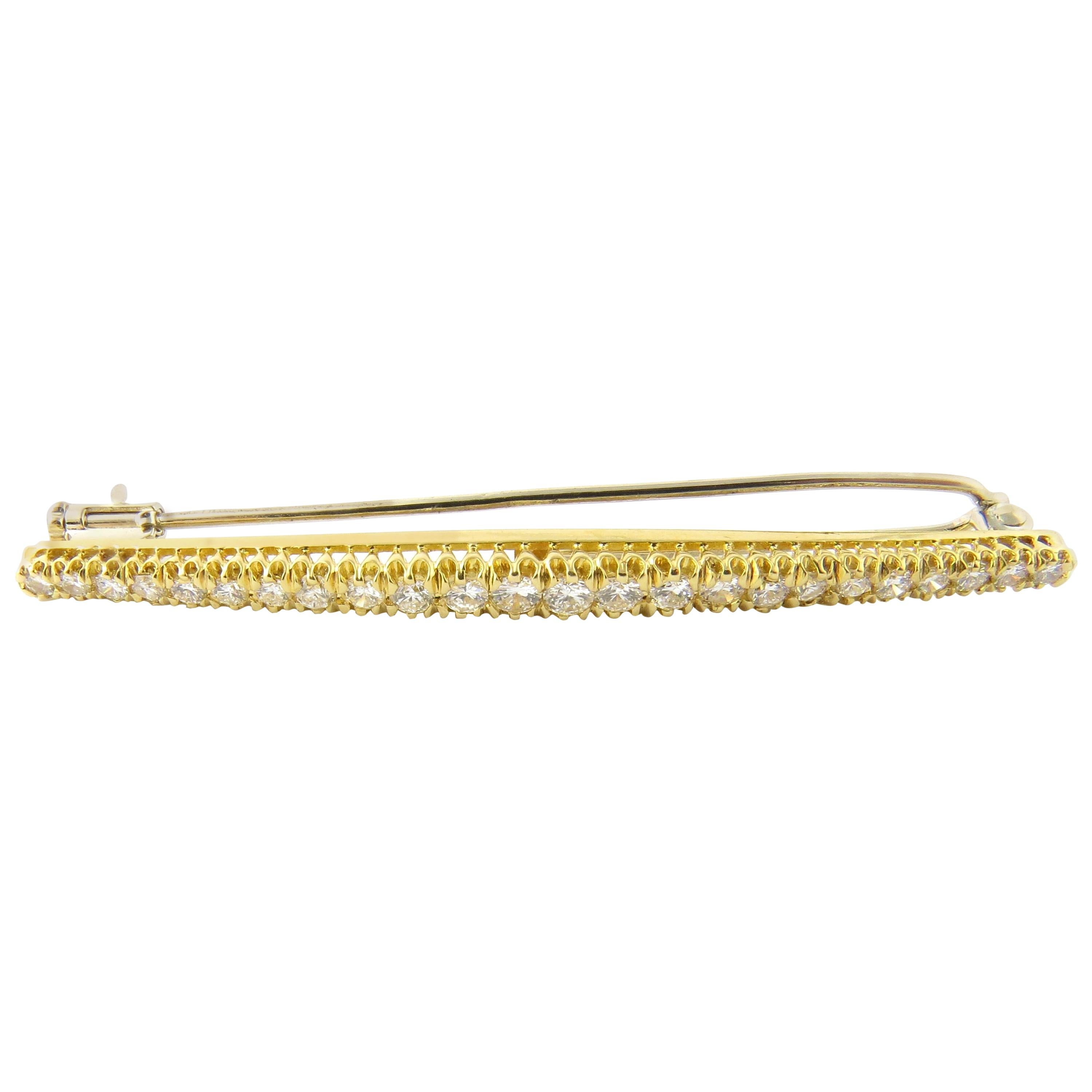 18 Karat Yellow Gold and Diamond Bar Pin