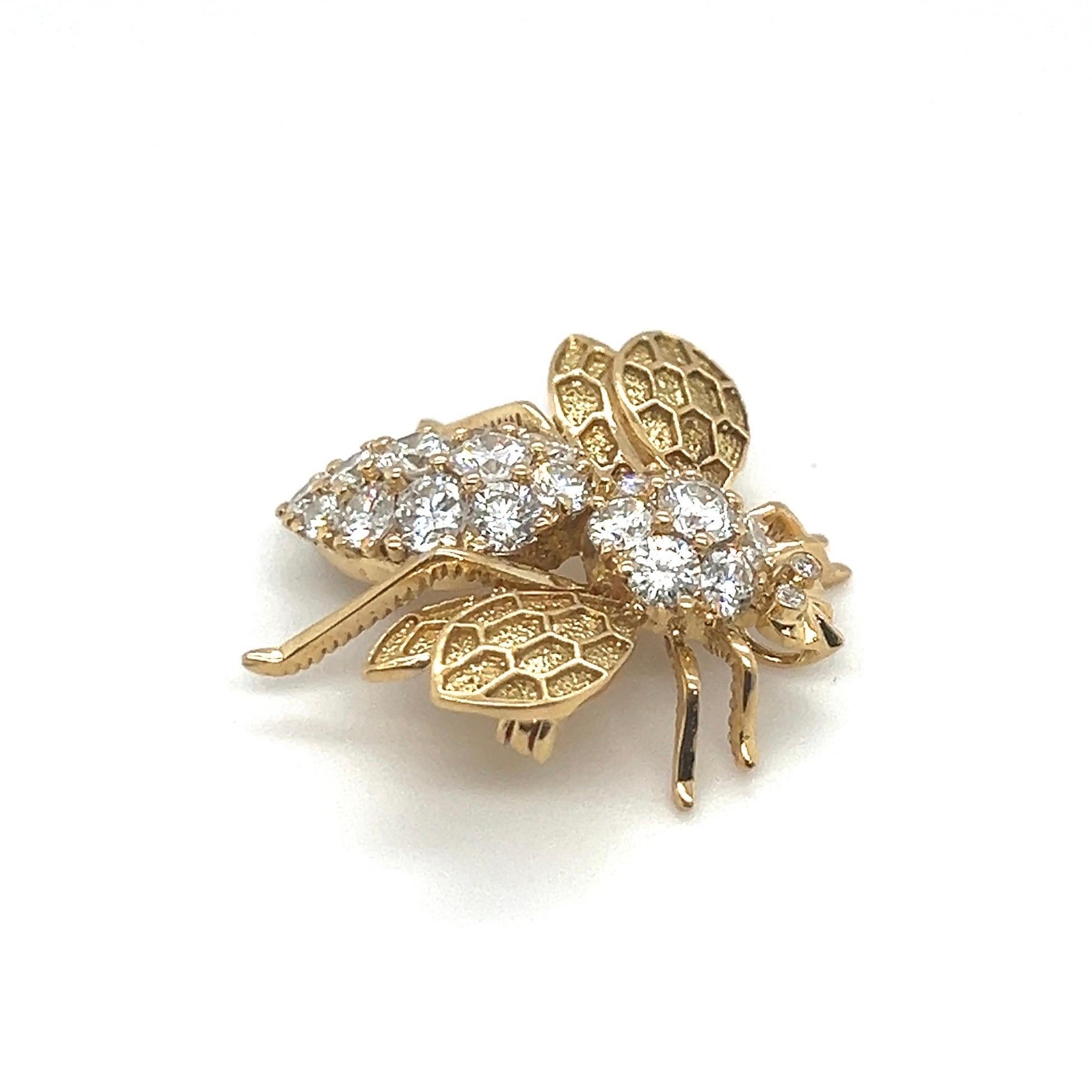 18 Karat Gelbgold und Diamant Bienen-Anhänger/Brosche im Angebot 2