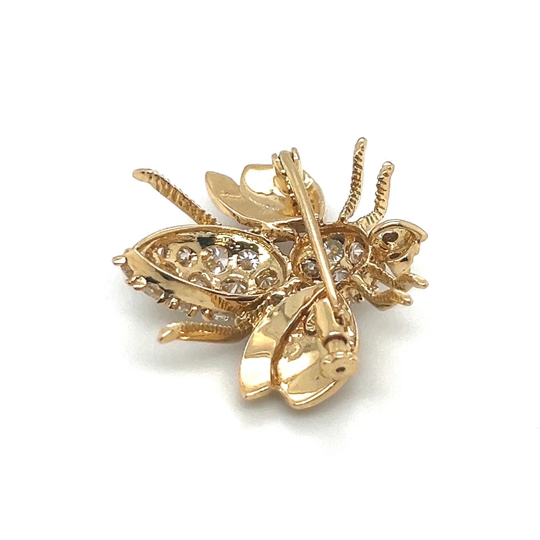 18 Karat Gelbgold und Diamant Bienen-Anhänger/Brosche im Angebot 3