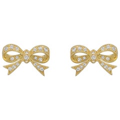 18 Karat Yellow Gold and Diamond Bow Earstuds