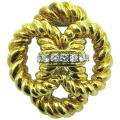 18 Karat Yellow Gold and Diamond Brooch