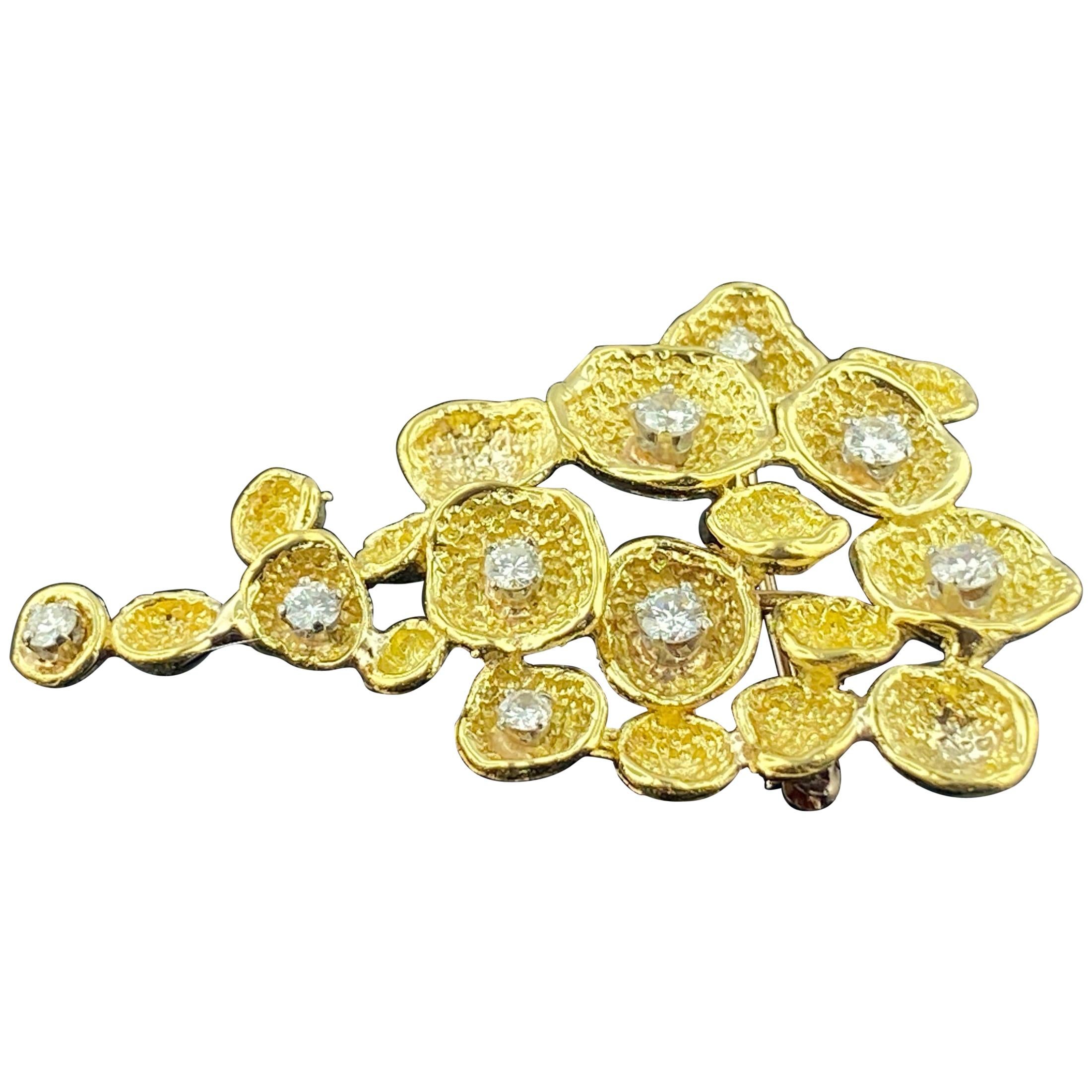 18 Karat Yellow Gold and Diamond Brooch