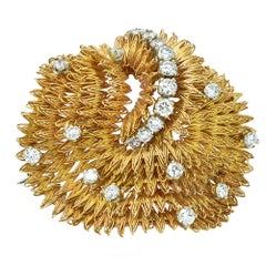 Vintage 18 Karat Yellow Gold and Diamond Brooch Pin