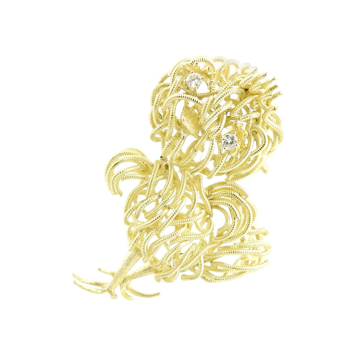 18 Karat Yellow Gold and Diamond Chick Brooch or Pin