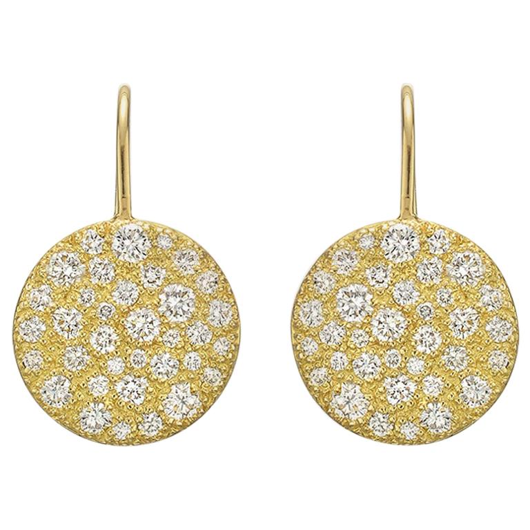 18 Karat Yellow Gold and Diamond Circle Drop Earrings