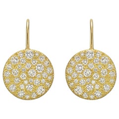 18 Karat Yellow Gold and Diamond Circle Drop Earrings