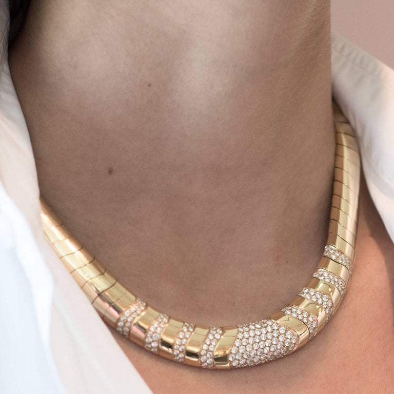 18 Karat Yellow Gold and Diamond Collar Vintage Estate Necklace For