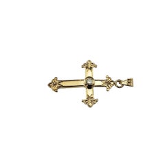 18 Karat Yellow Gold and Diamond Cross Pendant #17072