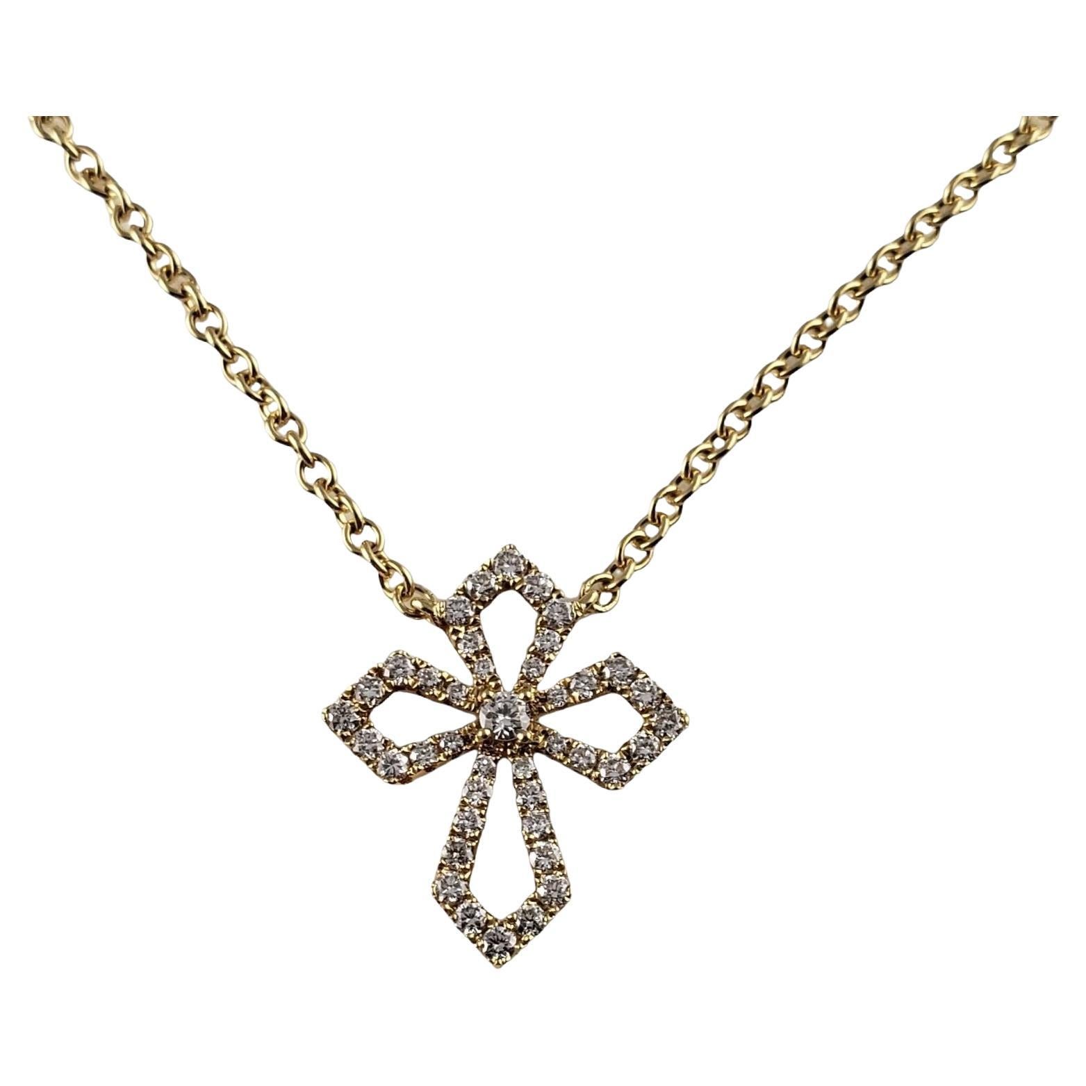 18 Karat Yellow Gold and Diamond Cross Pendant Necklace For Sale