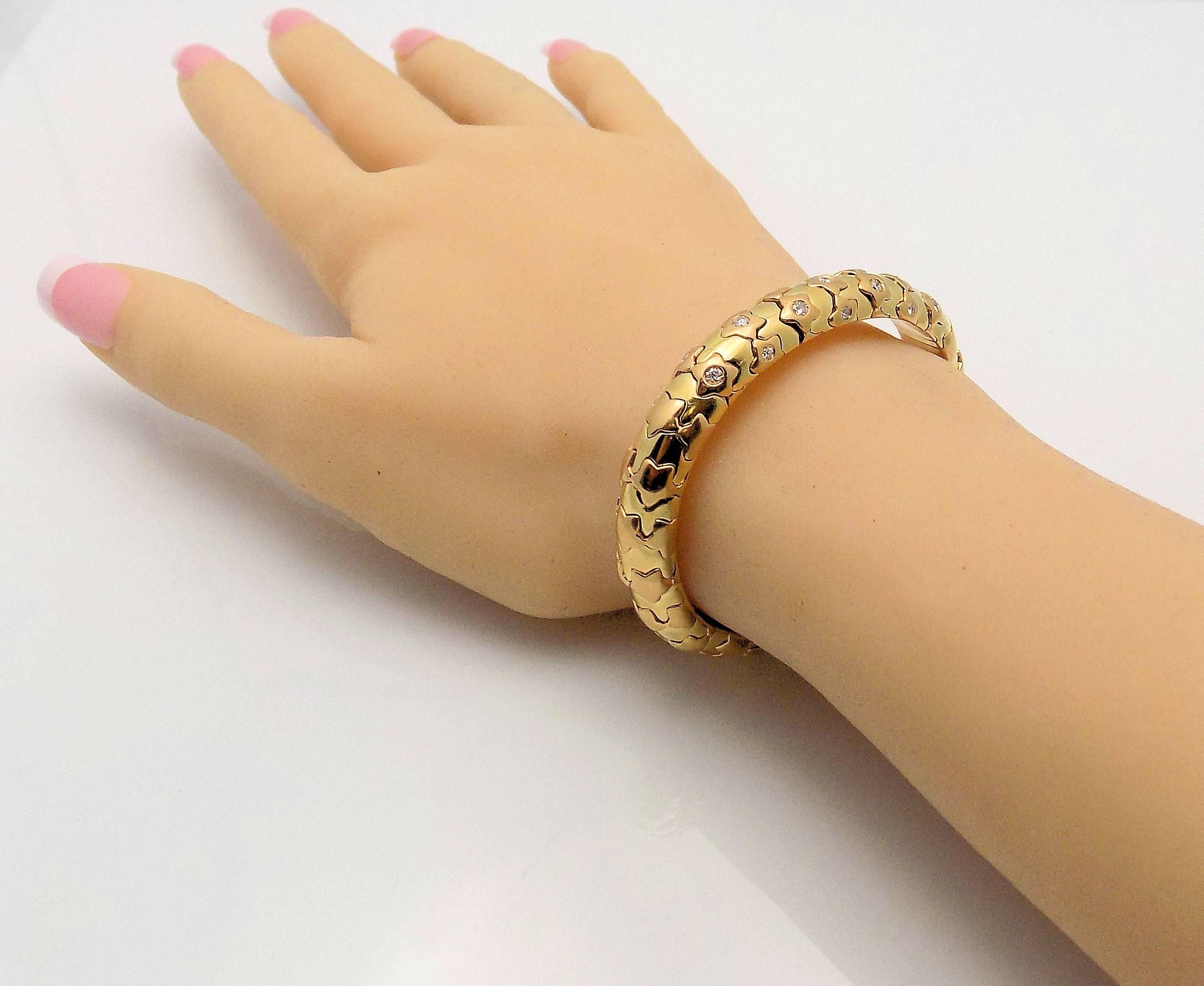 18 Karat Yellow Gold and Diamond Cuff Bracelet, Star Motif For Sale 1