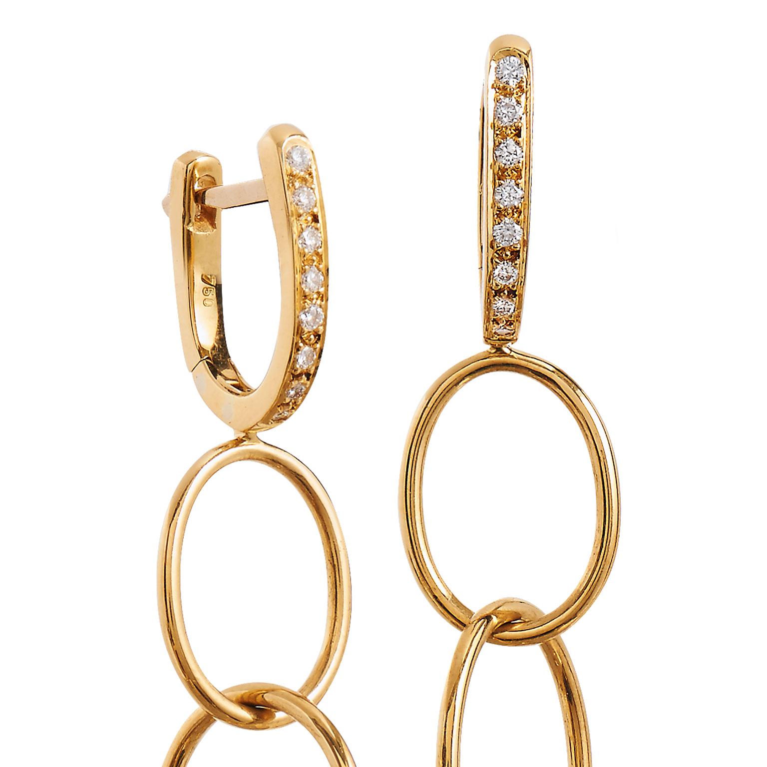 Women's 18 Karat Yellow Gold and Diamond Dangle Earrings