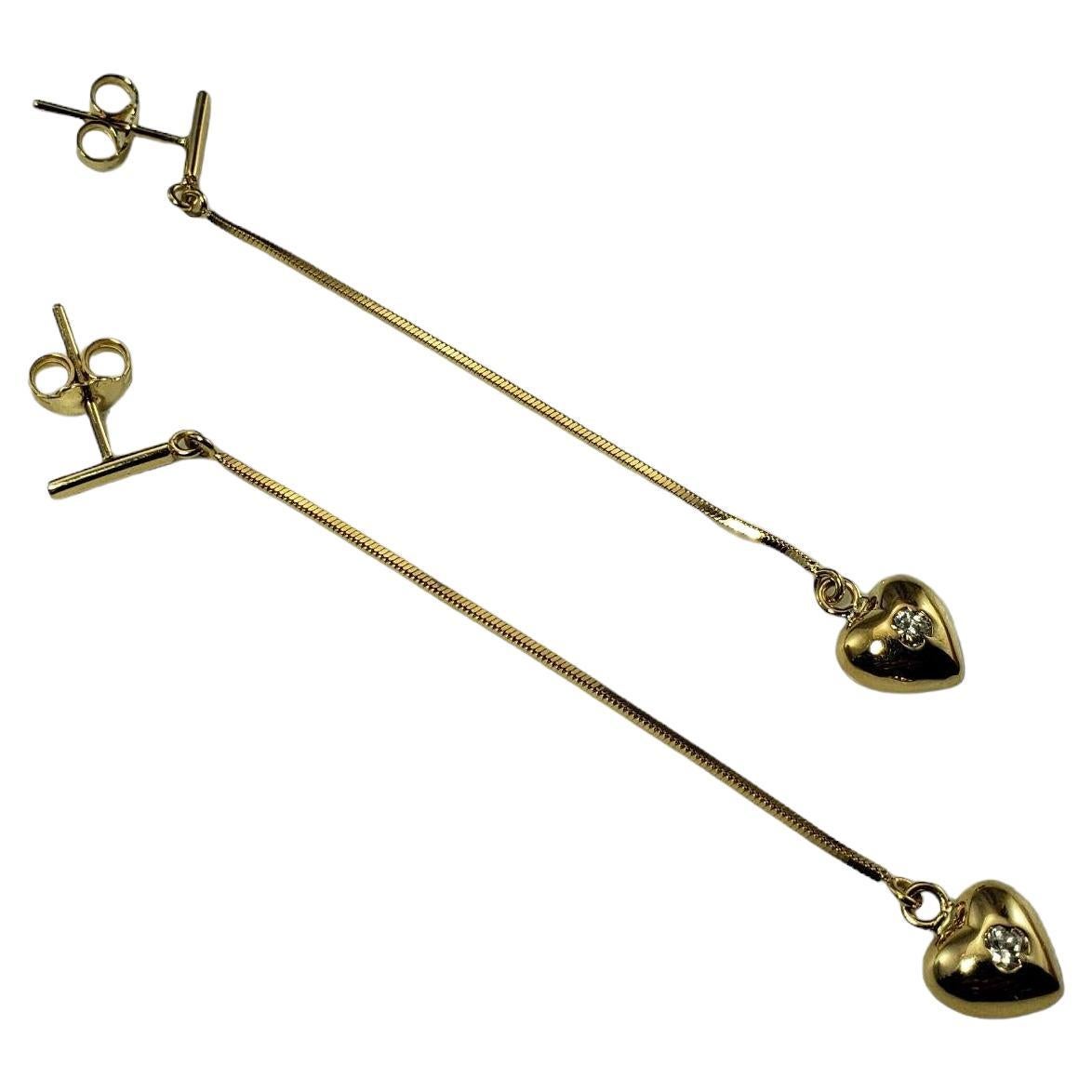 18 Karat Yellow Gold and Diamond Dangle Heart Earrings #15115 For Sale