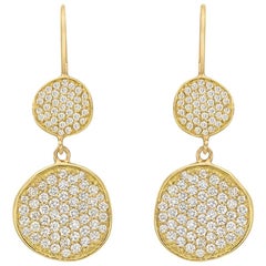 18 Karat Yellow Gold and Diamond Disc Drop Earrings
