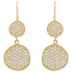 18 Karat Yellow Gold and Diamond Disc Drop Earrings