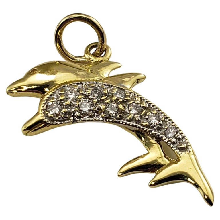 18 Karat Yellow Gold and Diamond Dolphin Charm For Sale at 1stDibs