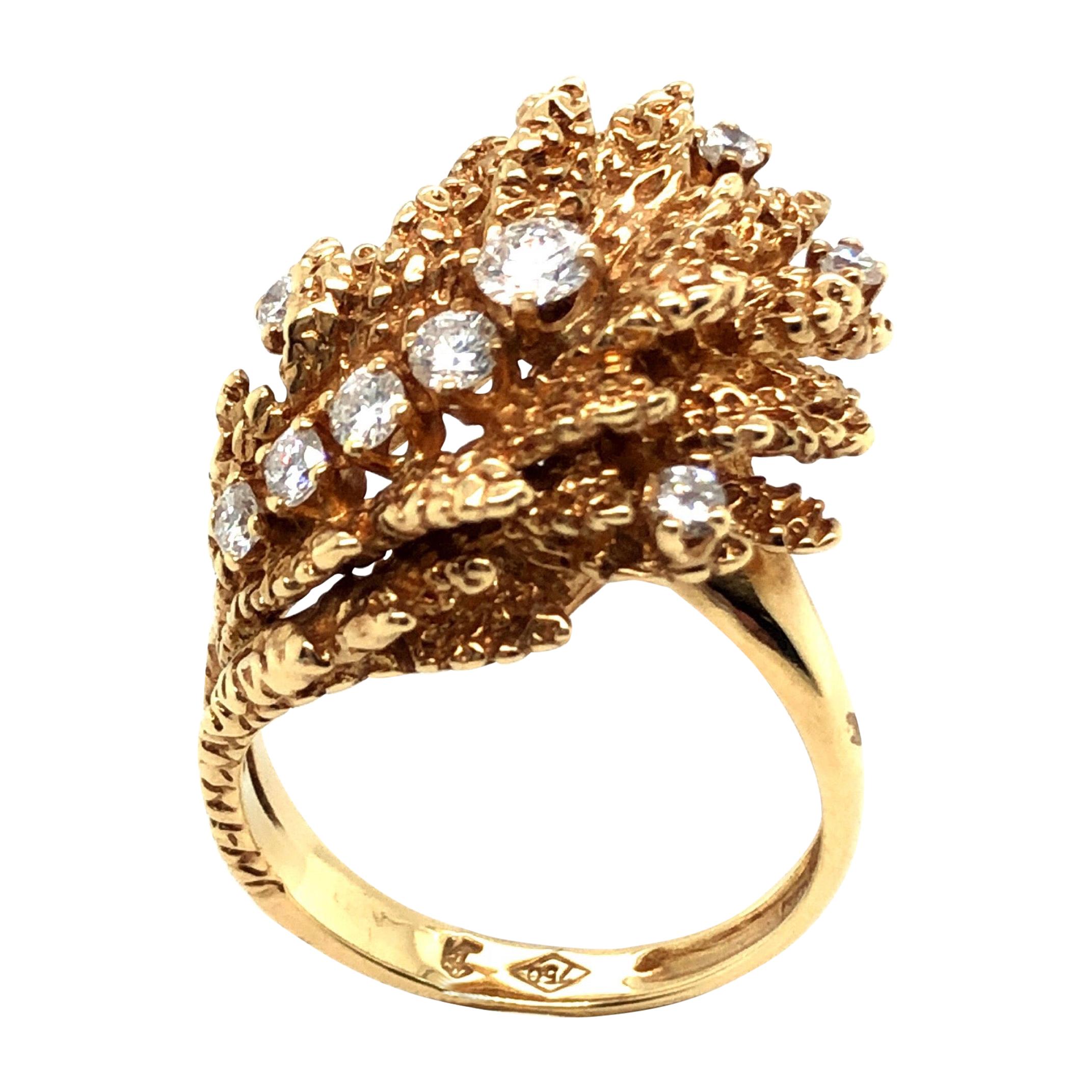 18 Karat Yellow Gold and Diamond Dress/Cocktail Ring, circa 1970 For Sale
