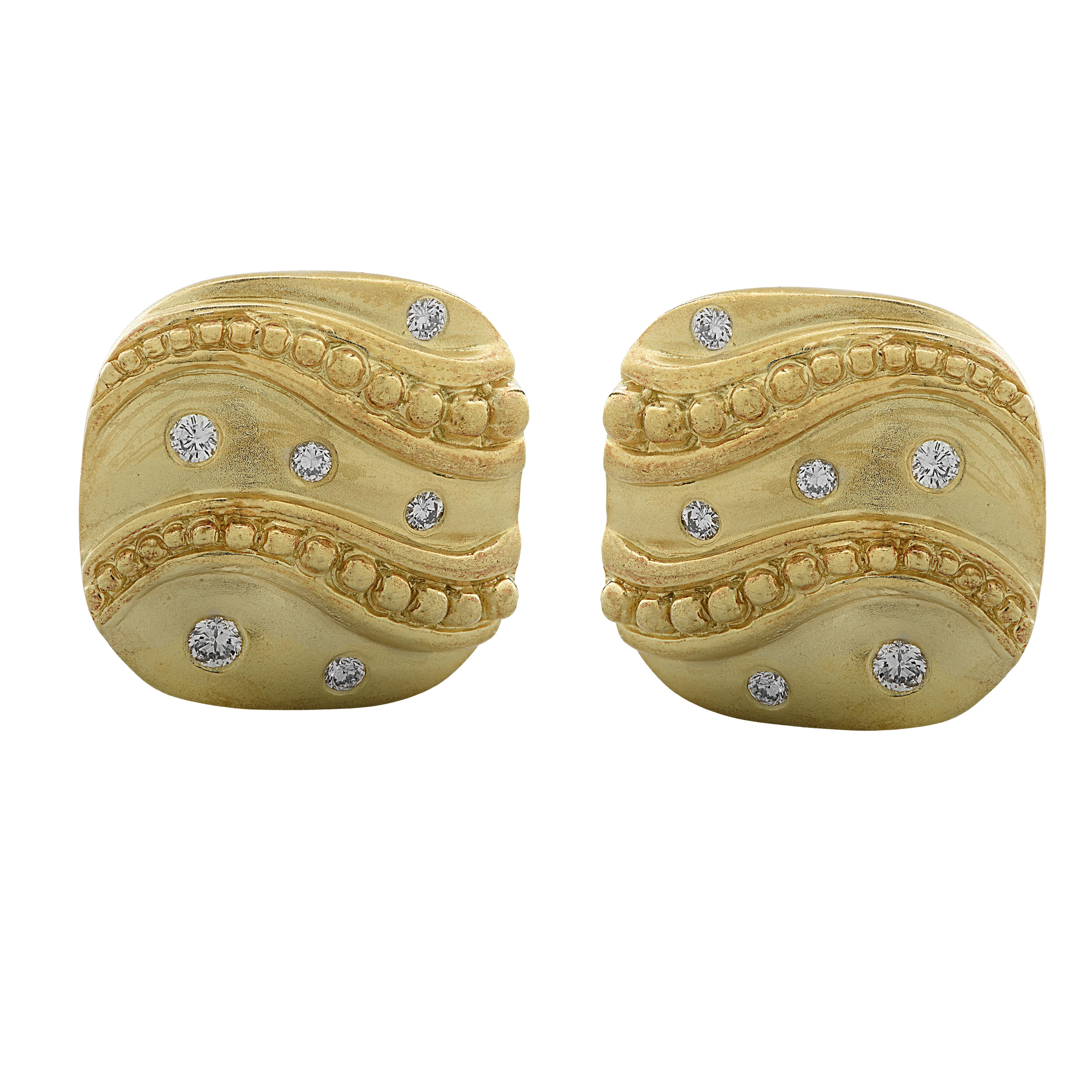 Modern 18 Karat Yellow Gold and Diamond Earrings