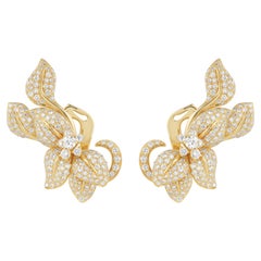 18 Karat Yellow Gold and Diamond Fleur de Lis Earrings