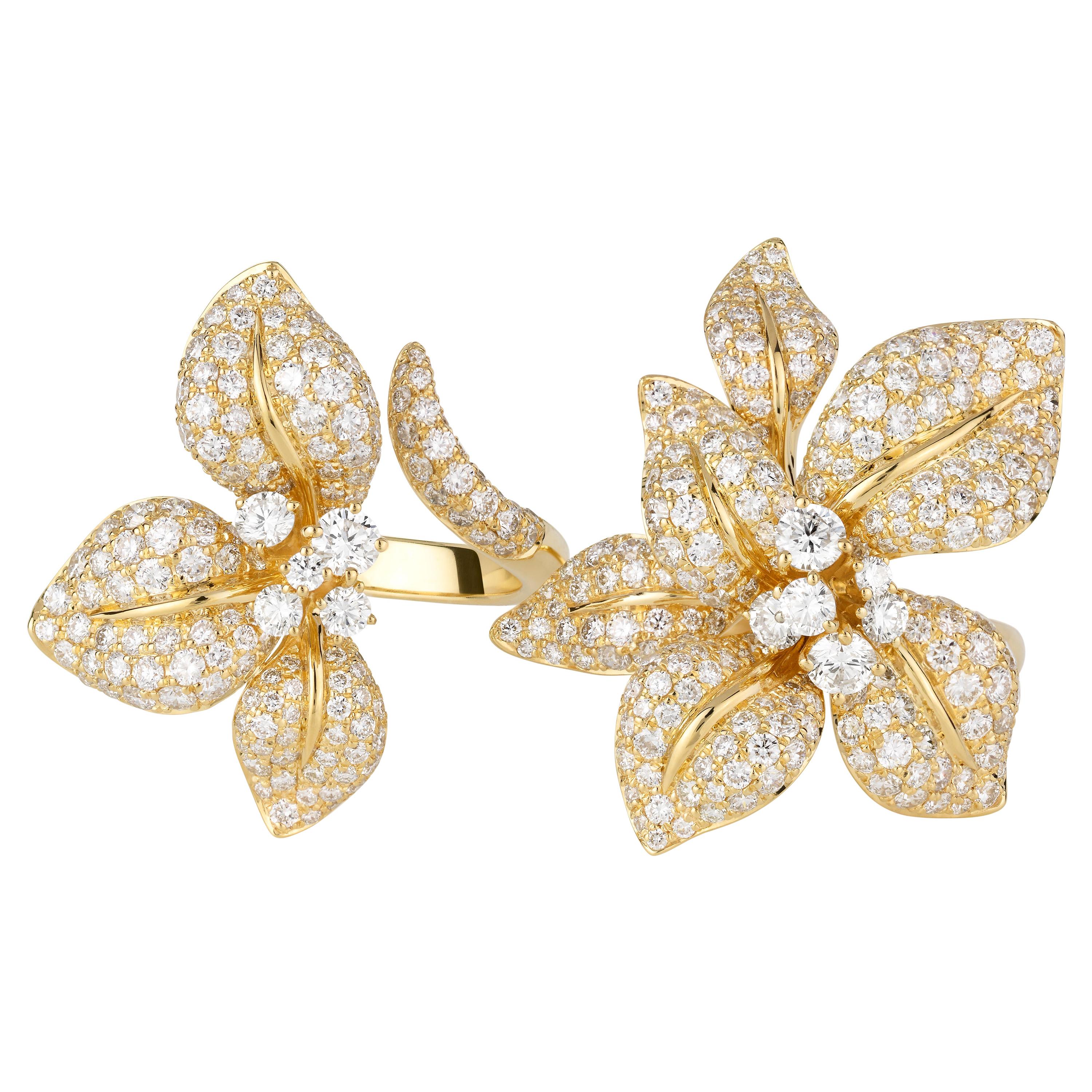 18 Karat Gelbgold und Diamant Fleur de Lis Ring im Angebot